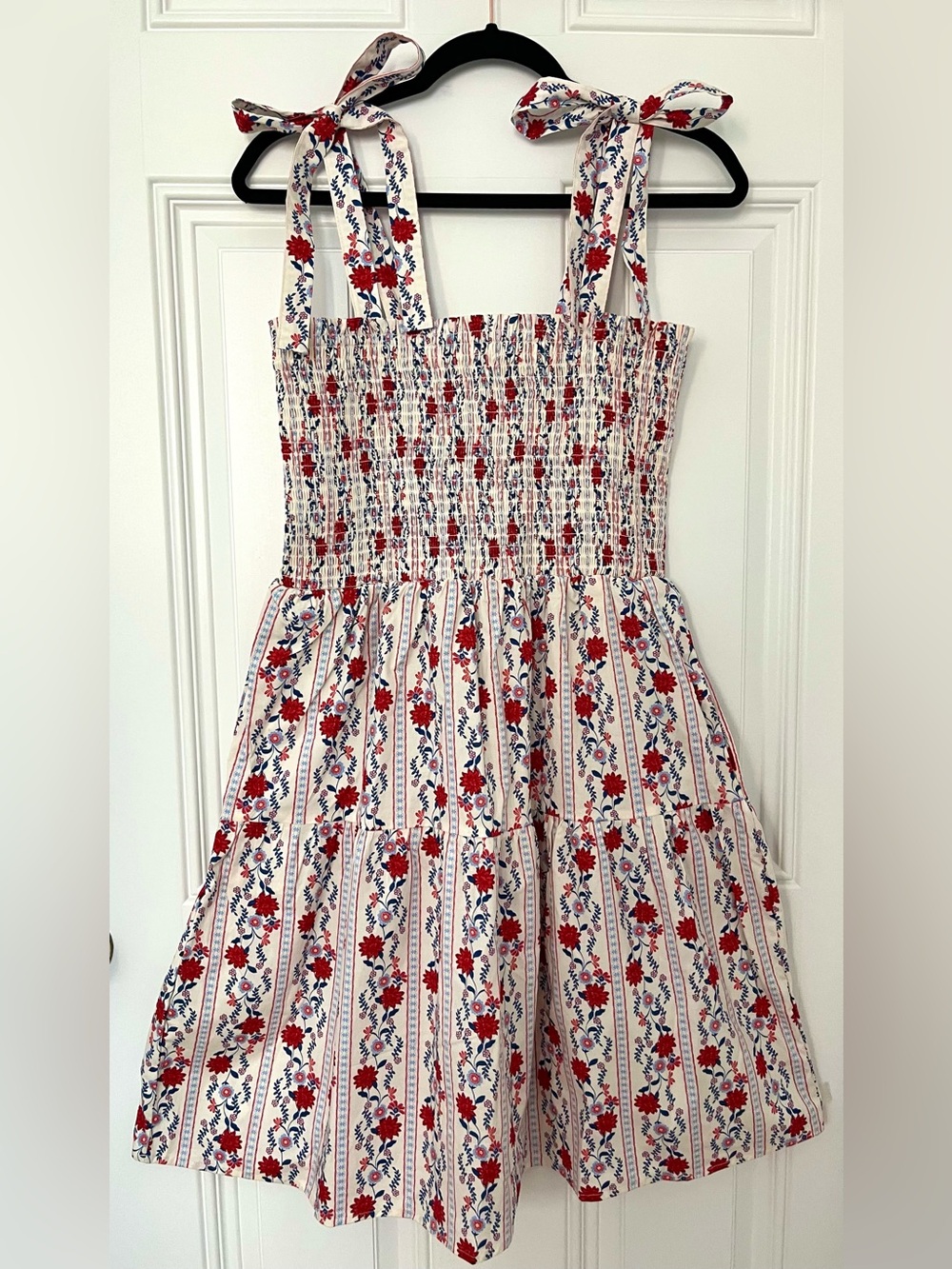 JOIE Ribbon Bow Nap Dress Blue Floral Block Stripe (Hill House Home Charlotte)